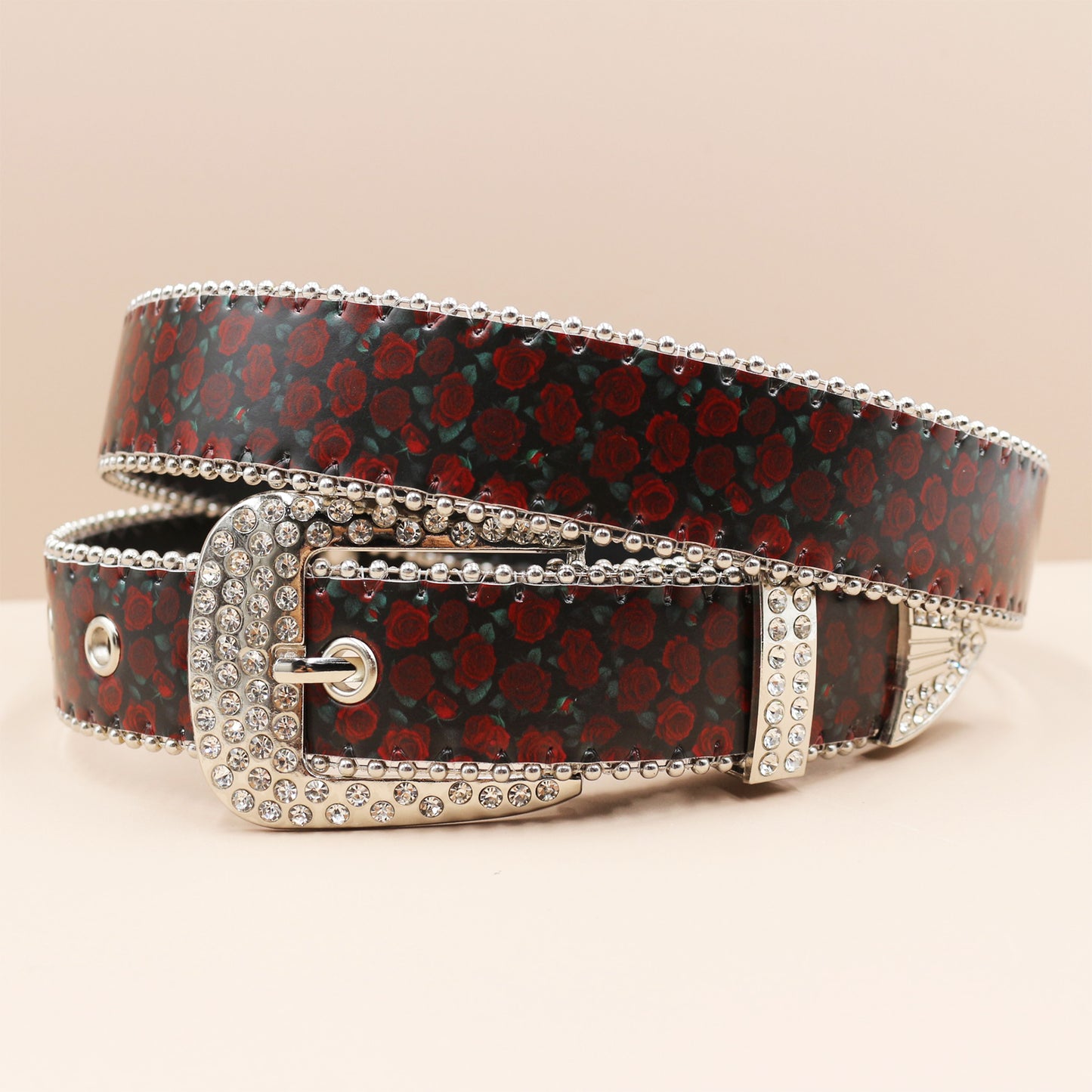 Vintage Print Punk Belt - A Versatile Rhinestone Accessory for Alt-Fashion YD004-4