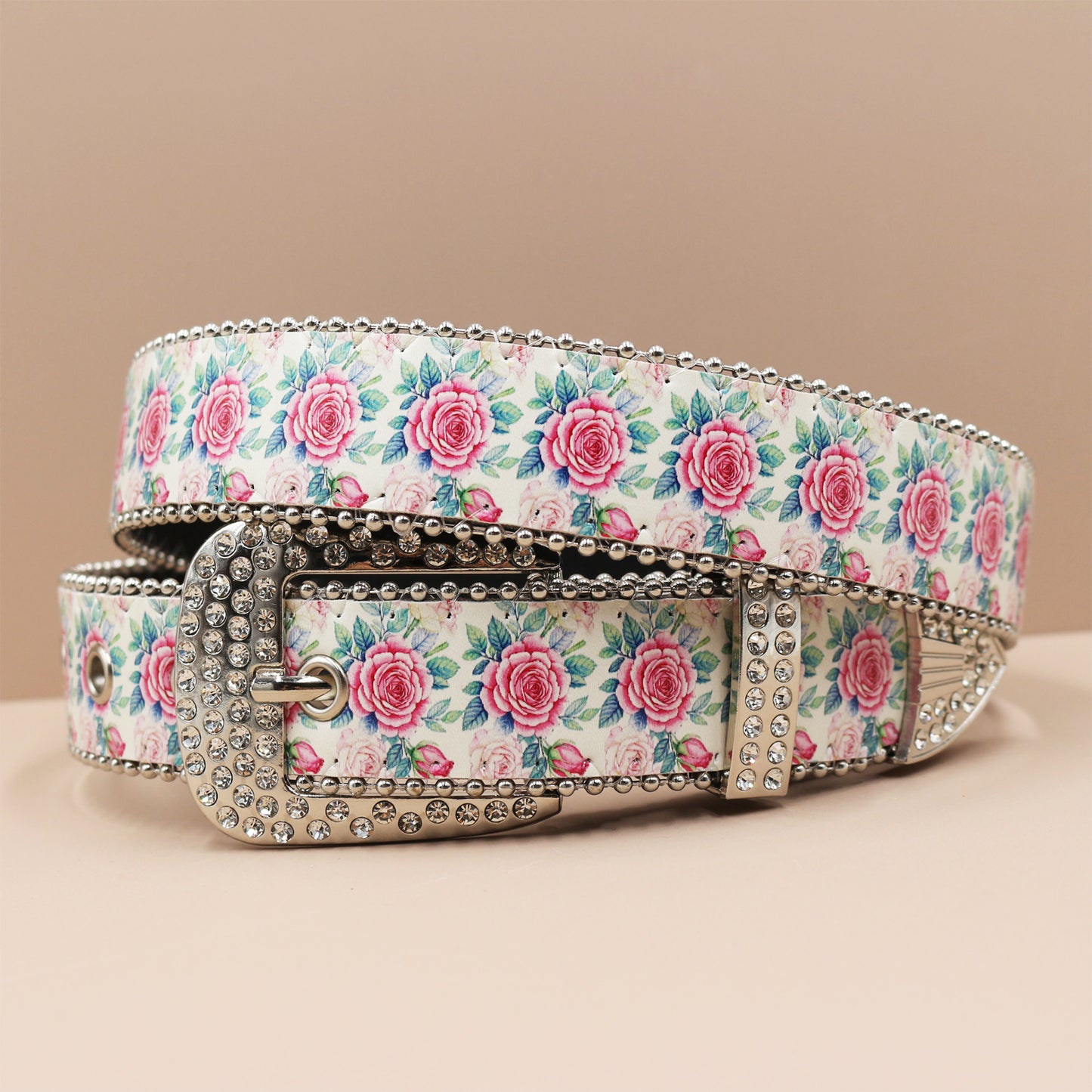 Vintage Print Punk Belt - A Versatile Rhinestone Accessory for Alt-Fashion YD004-3