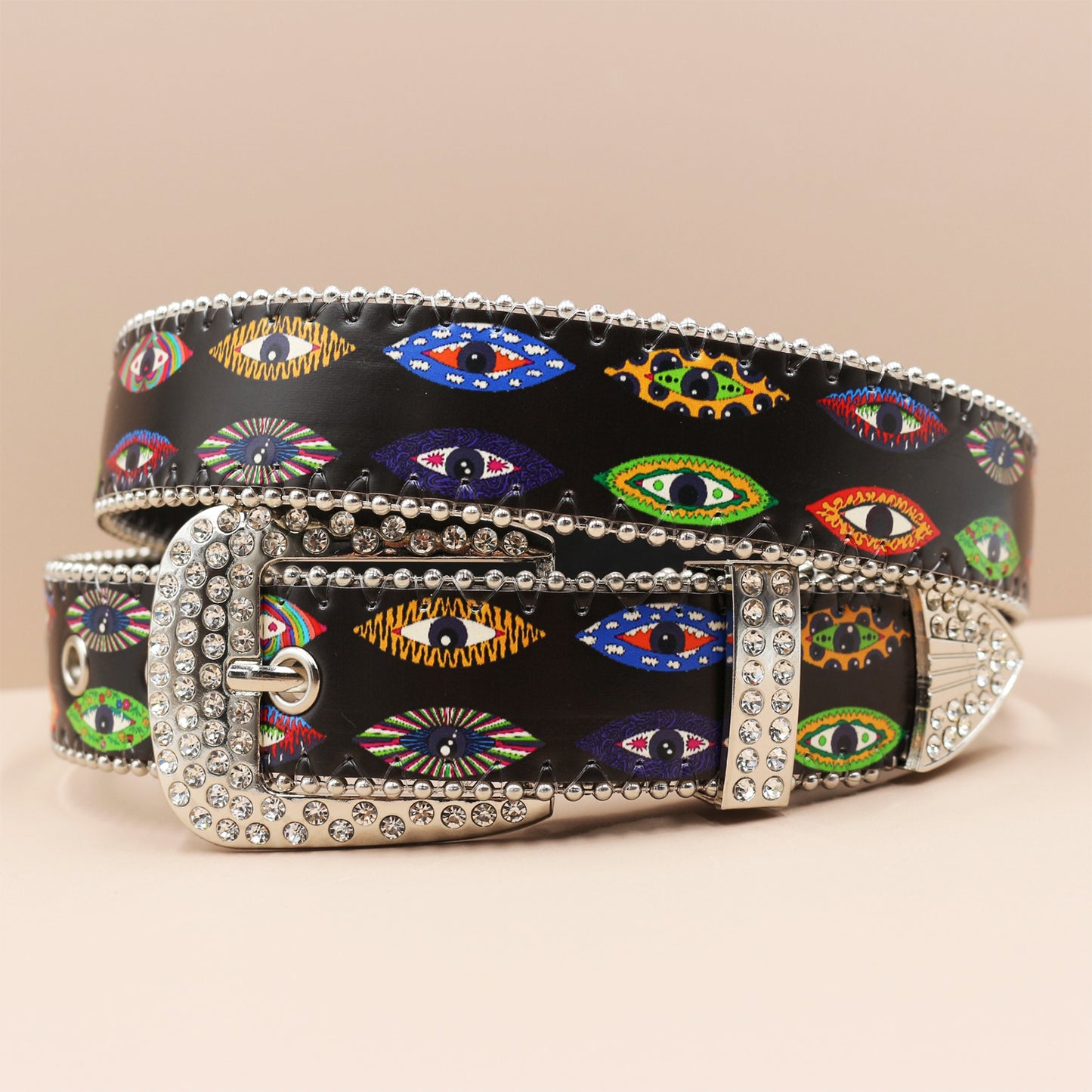 Vintage Print Punk Belt - A Versatile Rhinestone Accessory for Alt-Fashion YD004-4