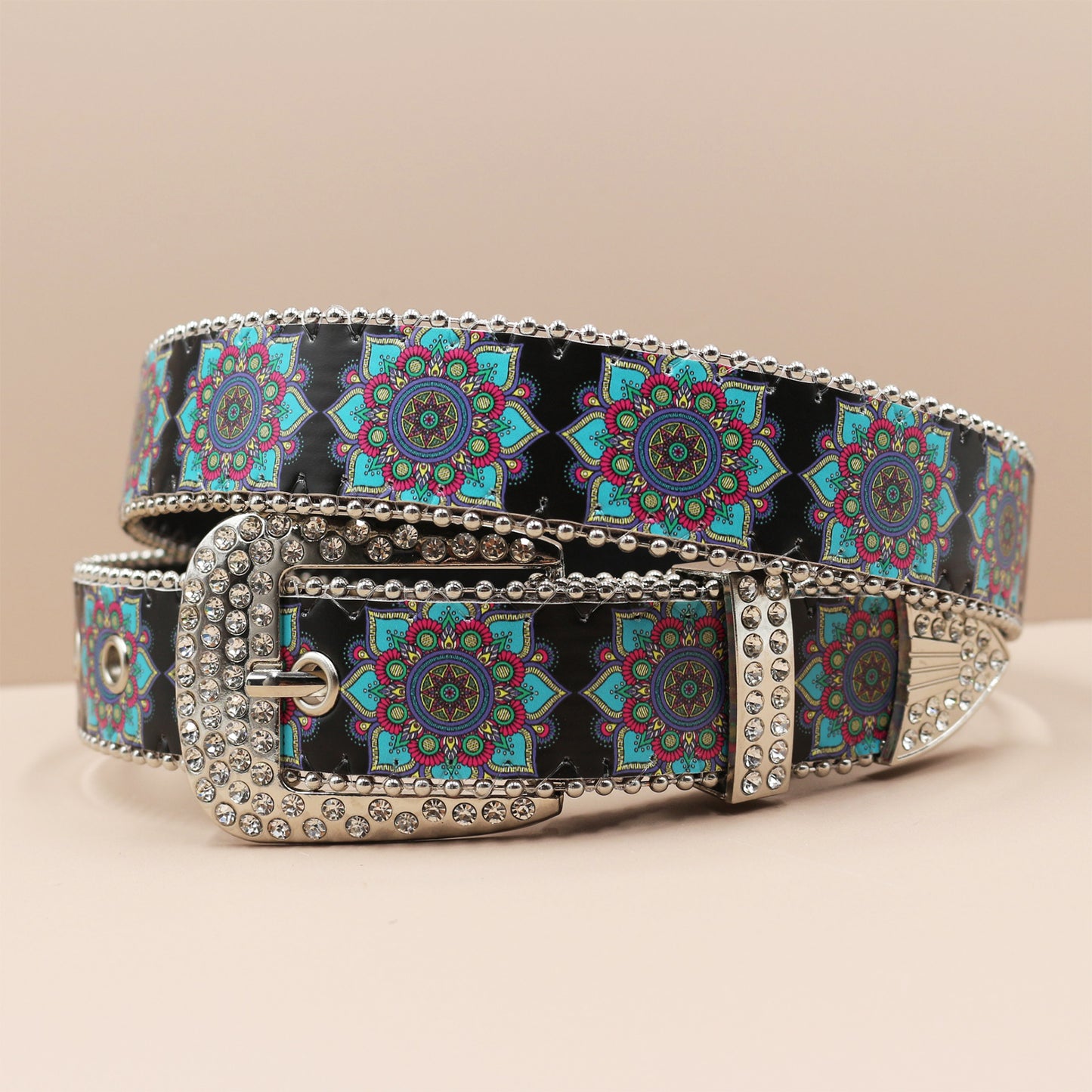 Vintage Print Punk Belt - A Versatile Rhinestone Accessory for Alt-Fashion YD004-4