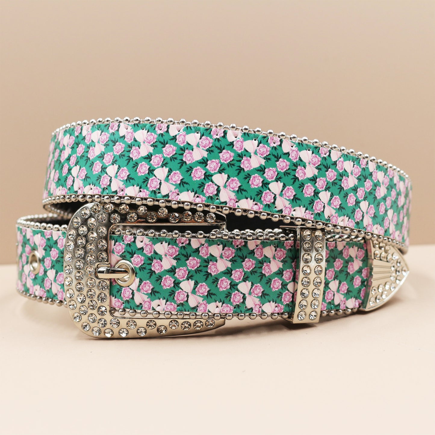 Vintage Print Punk Belt - A Versatile Rhinestone Accessory for Alt-Fashion YD004-4