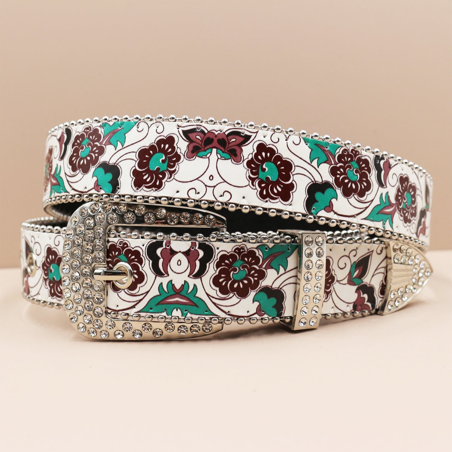 Vintage Print Punk Belt - A Versatile Rhinestone Accessory for Alt-Fashion YD004-2