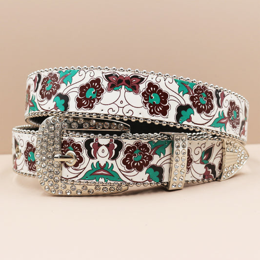 Vintage Print Punk Belt - A Versatile Rhinestone Accessory for Alt-Fashion YD004-2