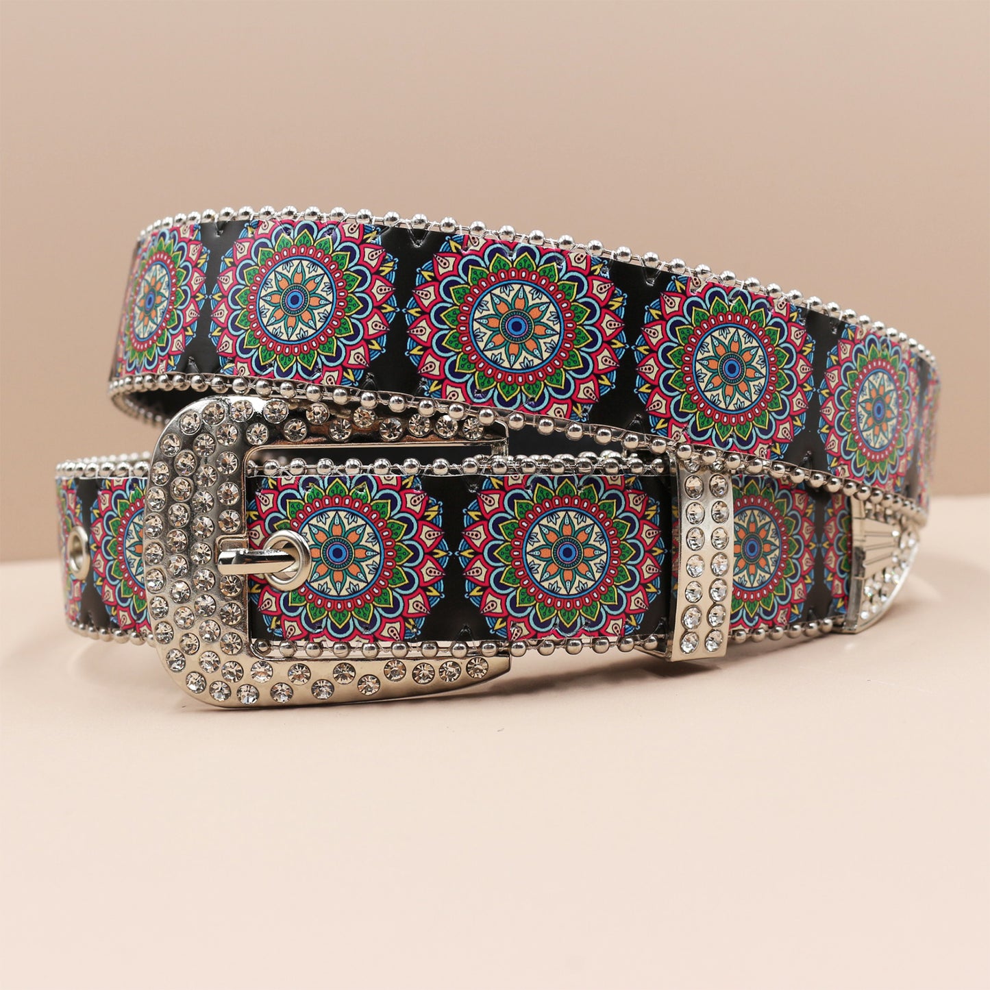 Vintage Print Punk Belt - A Versatile Rhinestone Accessory for Alt-Fashion YD004-4