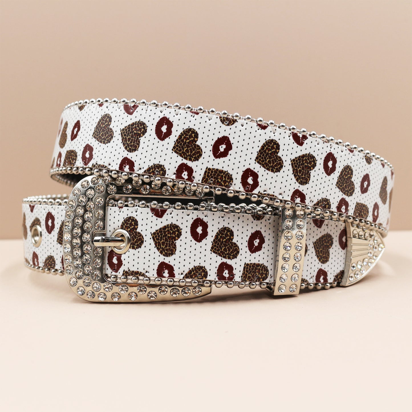 Vintage Print Punk Belt - A Versatile Rhinestone Accessory for Alt-Fashion YD004-2