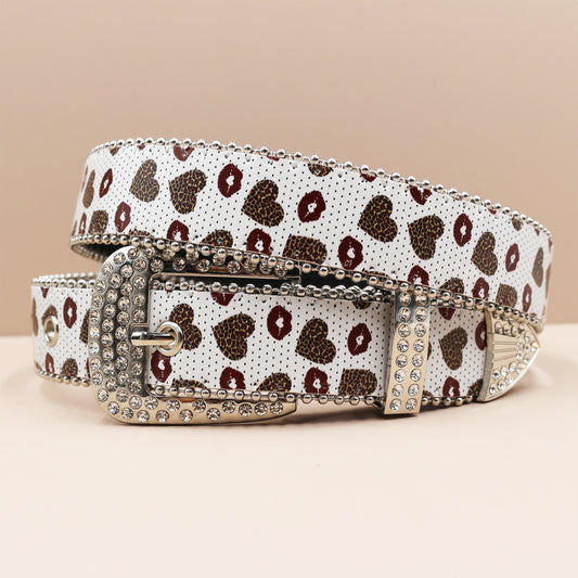 Vintage Print Punk Belt - A Versatile Rhinestone Accessory for Alt-Fashion YD004-2