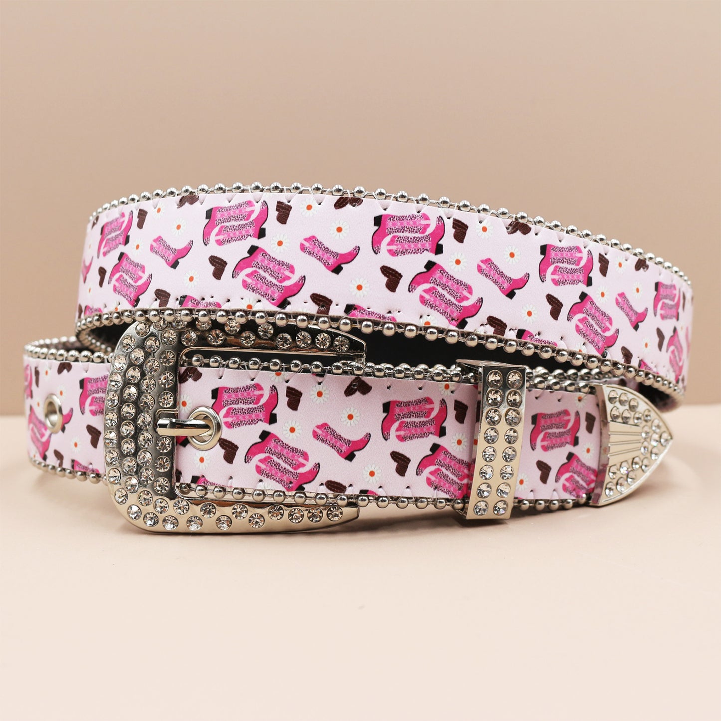 Vintage Print Punk Belt - A Versatile Rhinestone Accessory for Alt-Fashion YD004-2