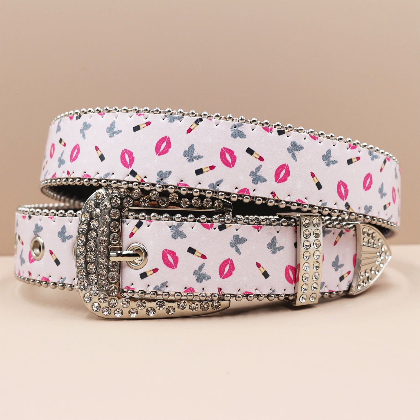 Vintage Print Punk Belt - A Versatile Rhinestone Accessory for Alt-Fashion YD004-3