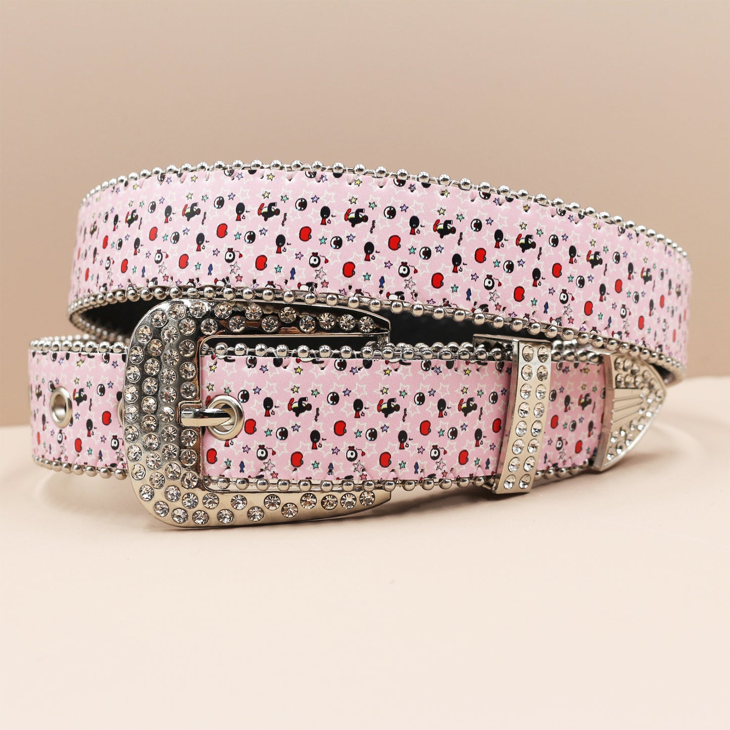 Vintage Print Punk Belt - A Versatile Rhinestone Accessory for Alt-Fashion YD004-3