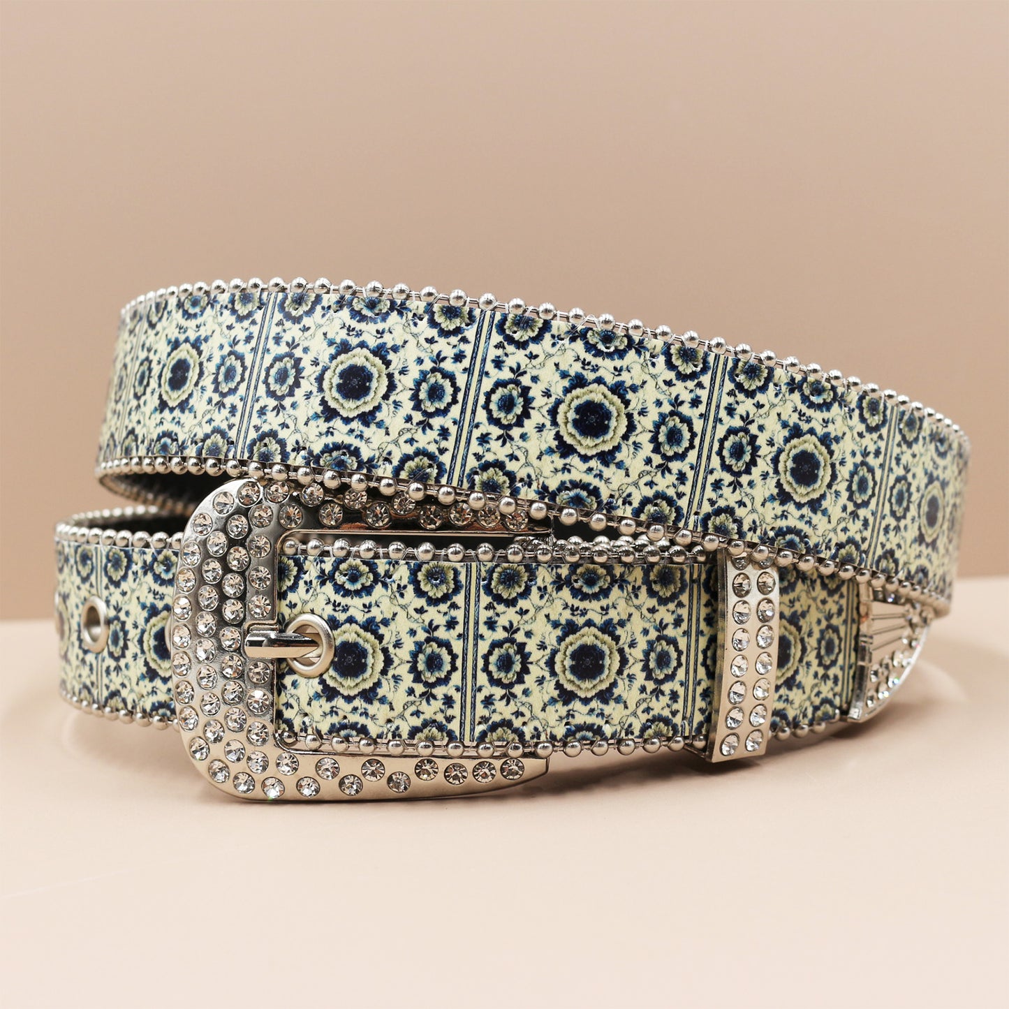 Vintage Print Punk Belt - A Versatile Rhinestone Accessory for Alt-Fashion YD004-1