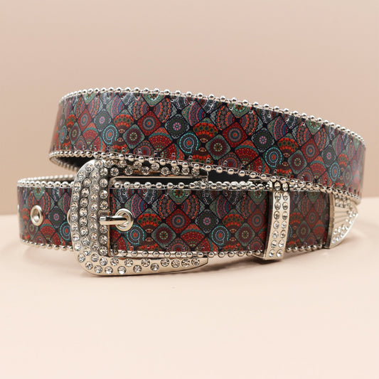 Vintage Print Punk Belt - A Versatile Rhinestone Accessory for Alt-Fashion YD004-1