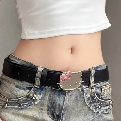 Hello Kitty Buckle Belt - Cartoon Y2K Denim Strap, Versatile Unisex Accessory for Stylish Outfits YD012-3