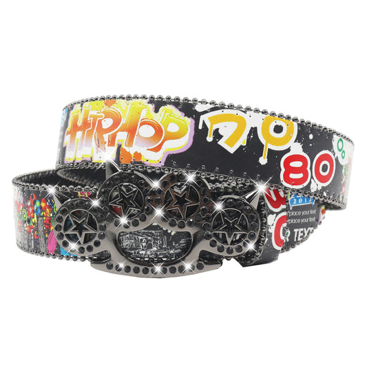 Rhinestone Print Chain Belt - An Edgy Glam Accessory for Night Out & Streetwear YD003-4