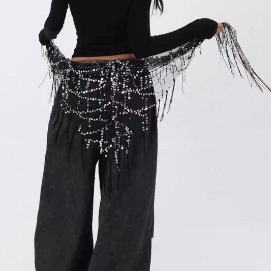 Jazz Dance Hip Chain - Sassy Fringe Waist Accessory with Sequins for Belly Dance PL001
