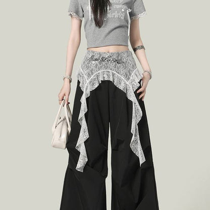 Hiphop street dance skirt curtain layered lace stitching waist scarf-PL024