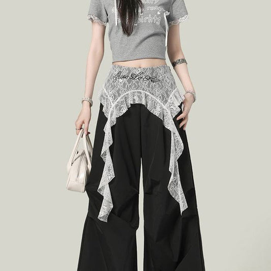 Hiphop street dance skirt curtain layered lace stitching waist scarf-PL024