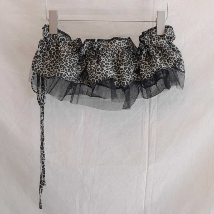 Leopard Mesh Layering Skirt - Double-Layer Drawstring Waist Wrap PL031