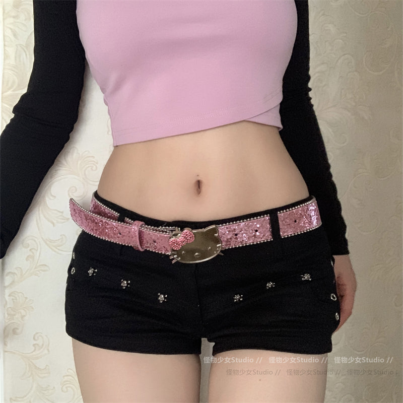 Hello Kitty Buckle Belt - Cartoon Y2K Denim Strap, Versatile Unisex Accessory for Stylish Outfits YD012-3